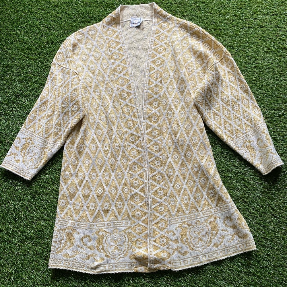 Vintage Bentley L/XL White/Gold Metallic Cardigan Open Front